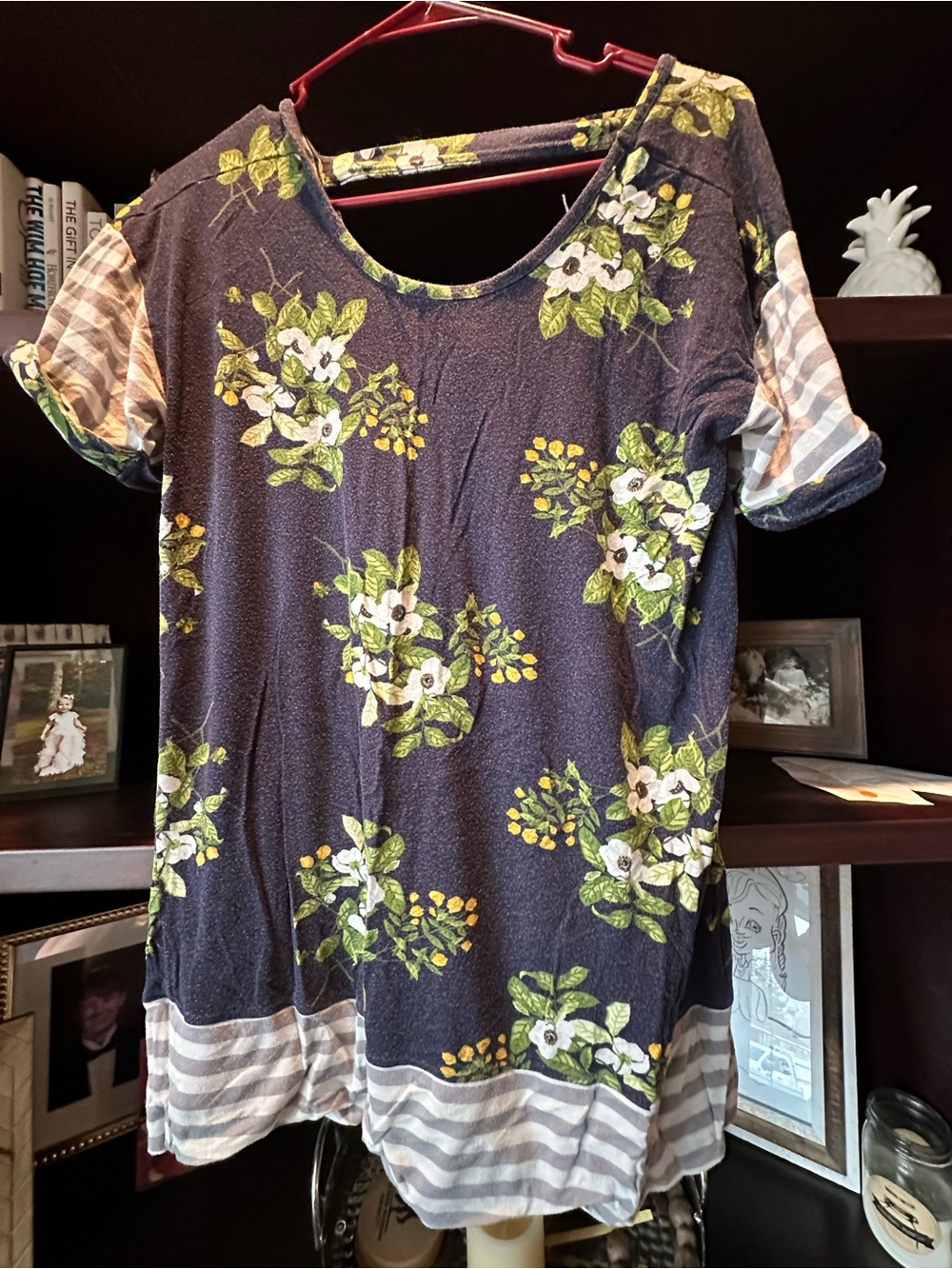 Matilda Jane Navy Floral Scoop Neck Top with Striped Trim